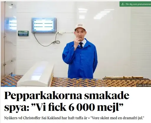 From Swedish newspaper Dagens Nyheter that a cookie company have gotten lots of complaints. And look at the name of the CEO - Kakland which translates into English as Cookieland. 